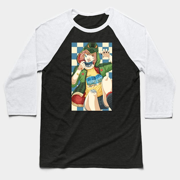 Dino girl Baseball T-Shirt by Magtira_Paolo